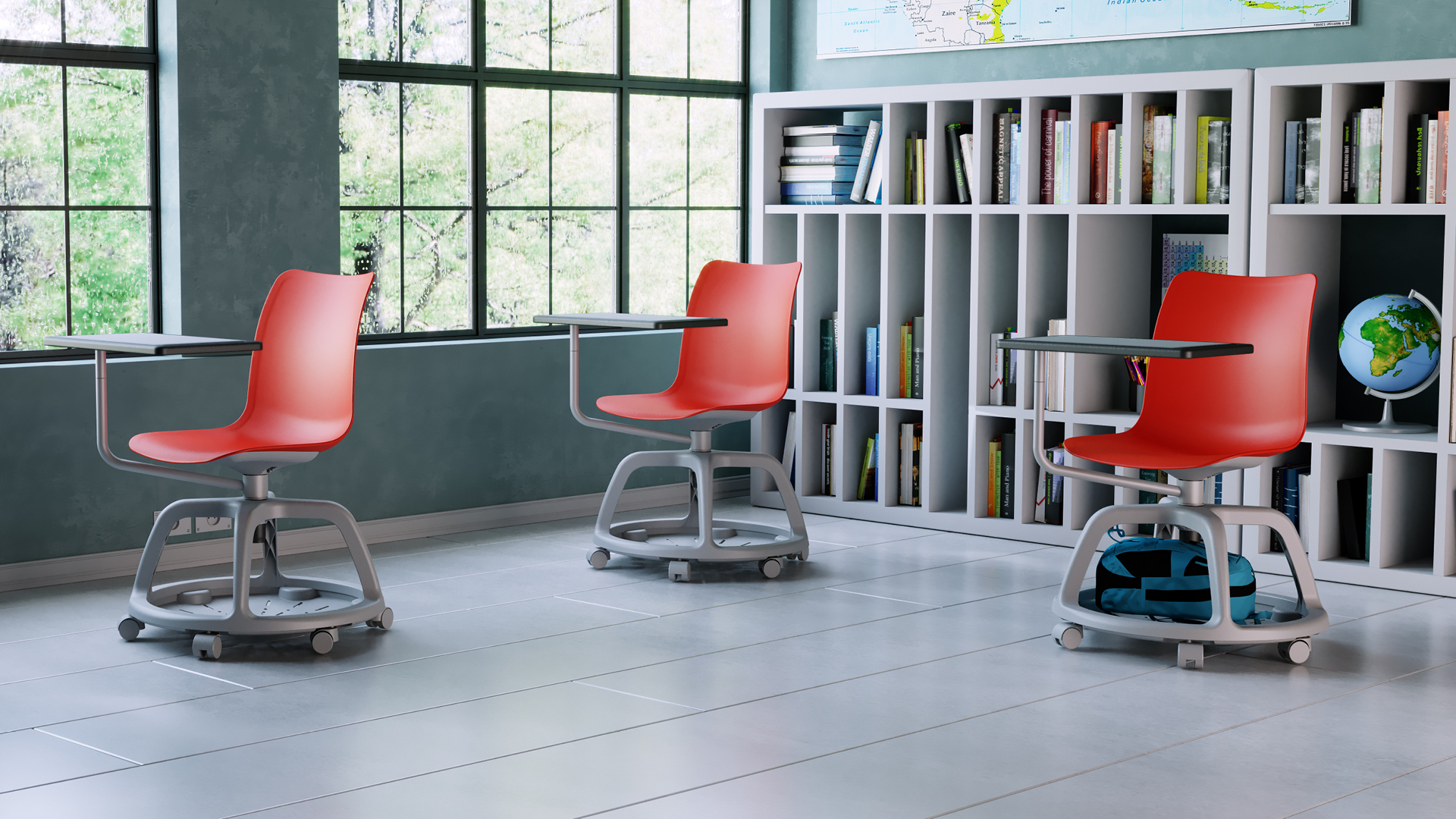 Chaise avec tablette rotative sur roulettes SCHOOL